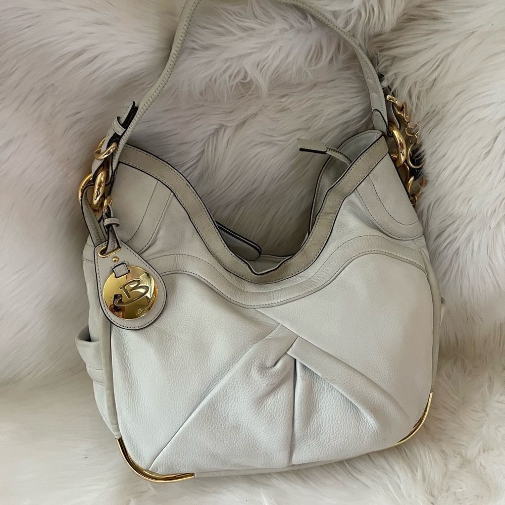 B Makowsky Hobo leather sand white slouch shoulder bag with gold tone ha…